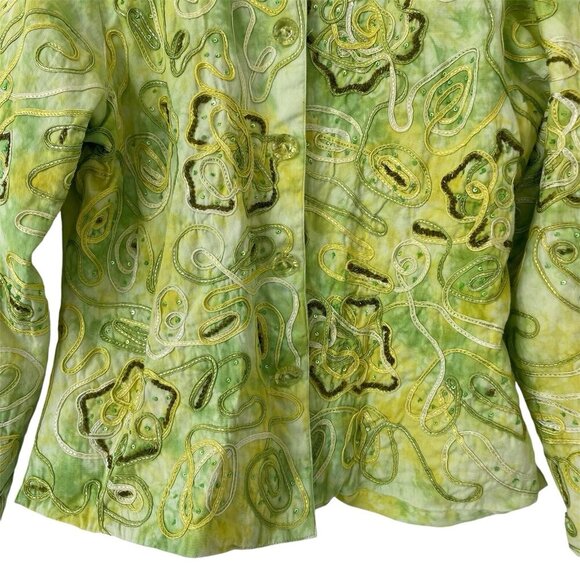 Anage Womens Tie Dye Jacket Size L Sequin Embellished Floral VTG Denim Blazer - Picture 7 of 16